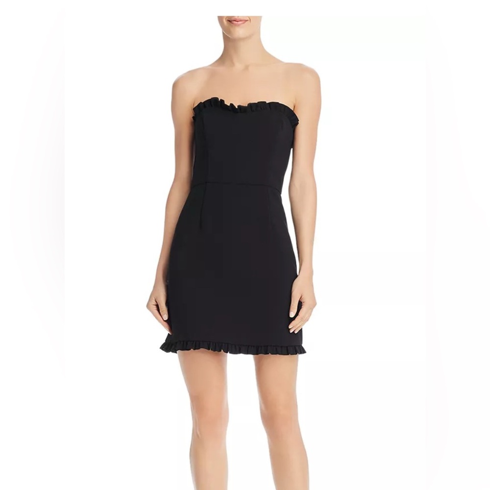 French Connection Black Strapless Mini Dress with Ruffle Hem - size 0 NWT